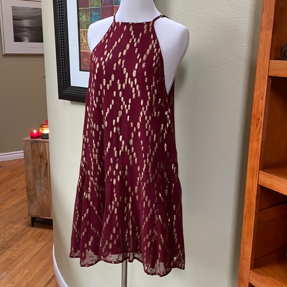 Altar'd State Dresses & Skirts - Altr’d State wine red and gold Sleeveless swing dress SZ M
